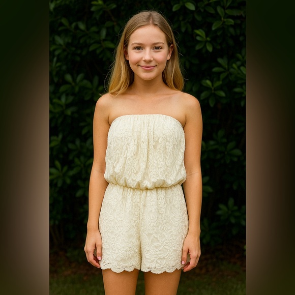 Ariella Pants - Ariella White Lace Strapless Romper - Size Small